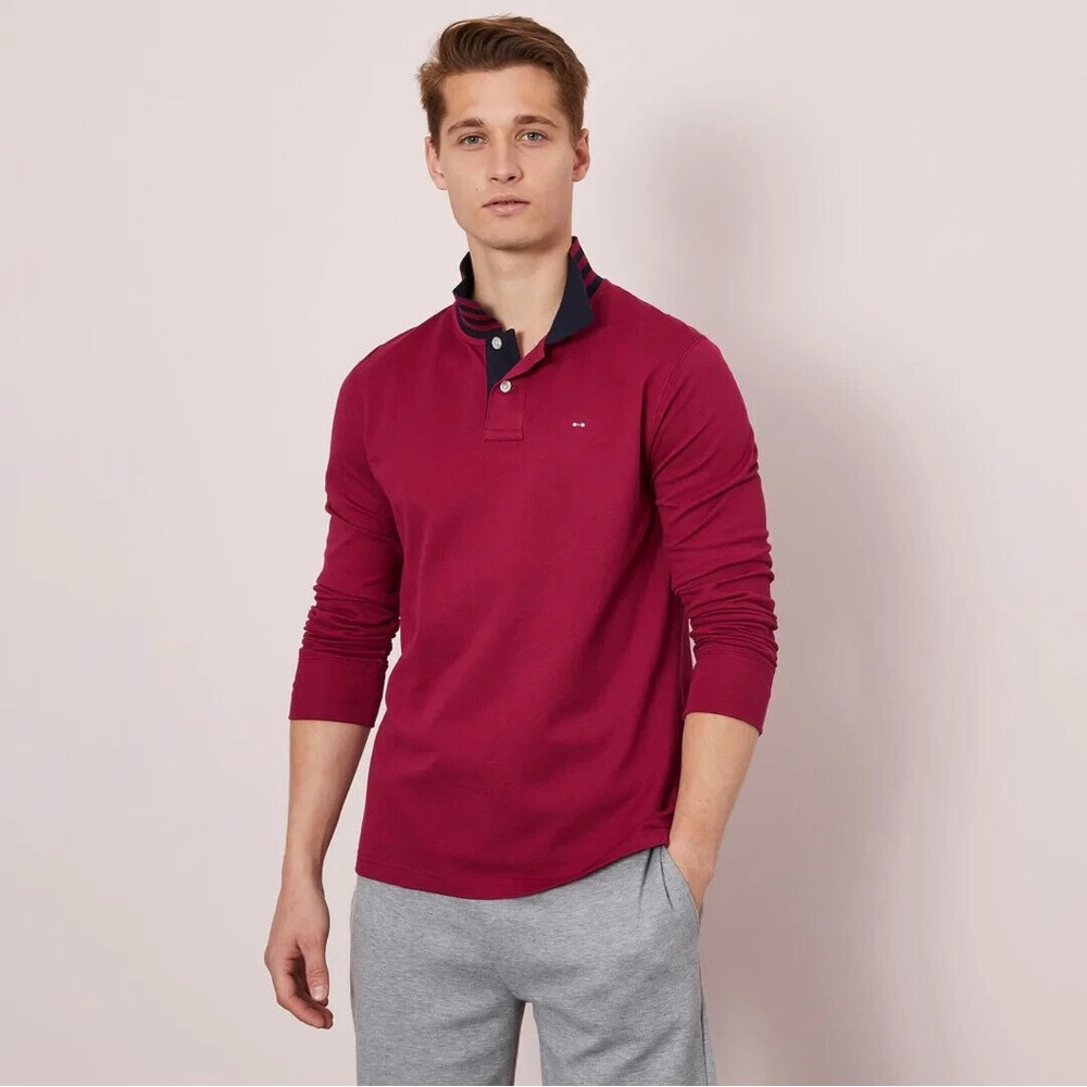 Bordeaux Long-sleeved Polo with Oval Badge